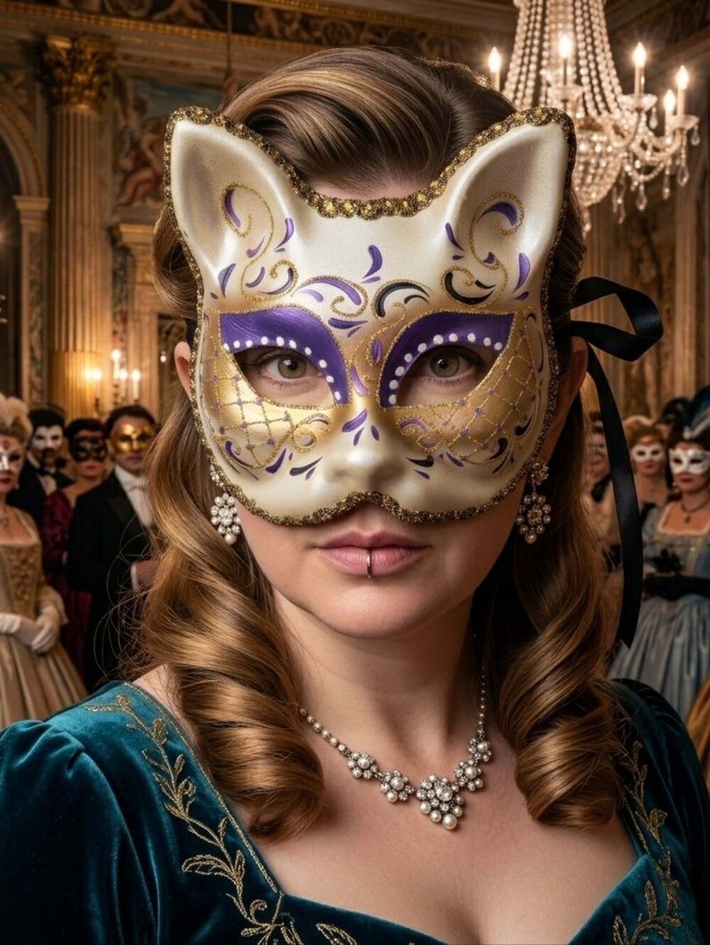 🌙Gold and Purple Italy Cat Mask Stamped